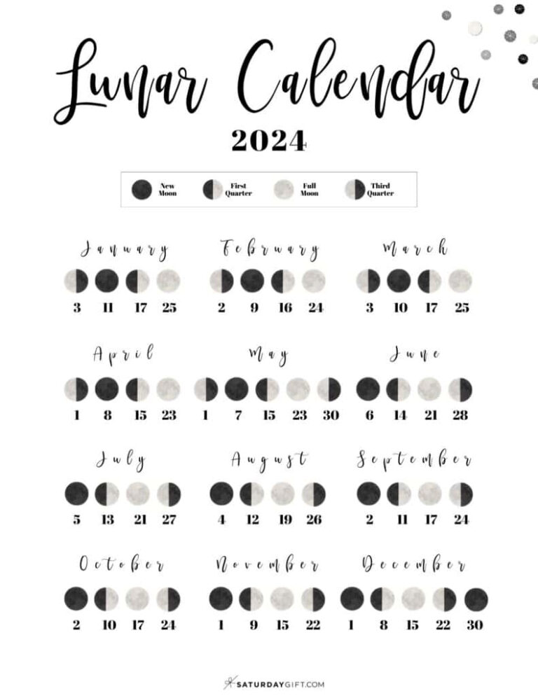 Moon Phase Calendar - Cute &amp; Free Printable 2024 Lunar Calendar | Printable Lunar Calendar 2024