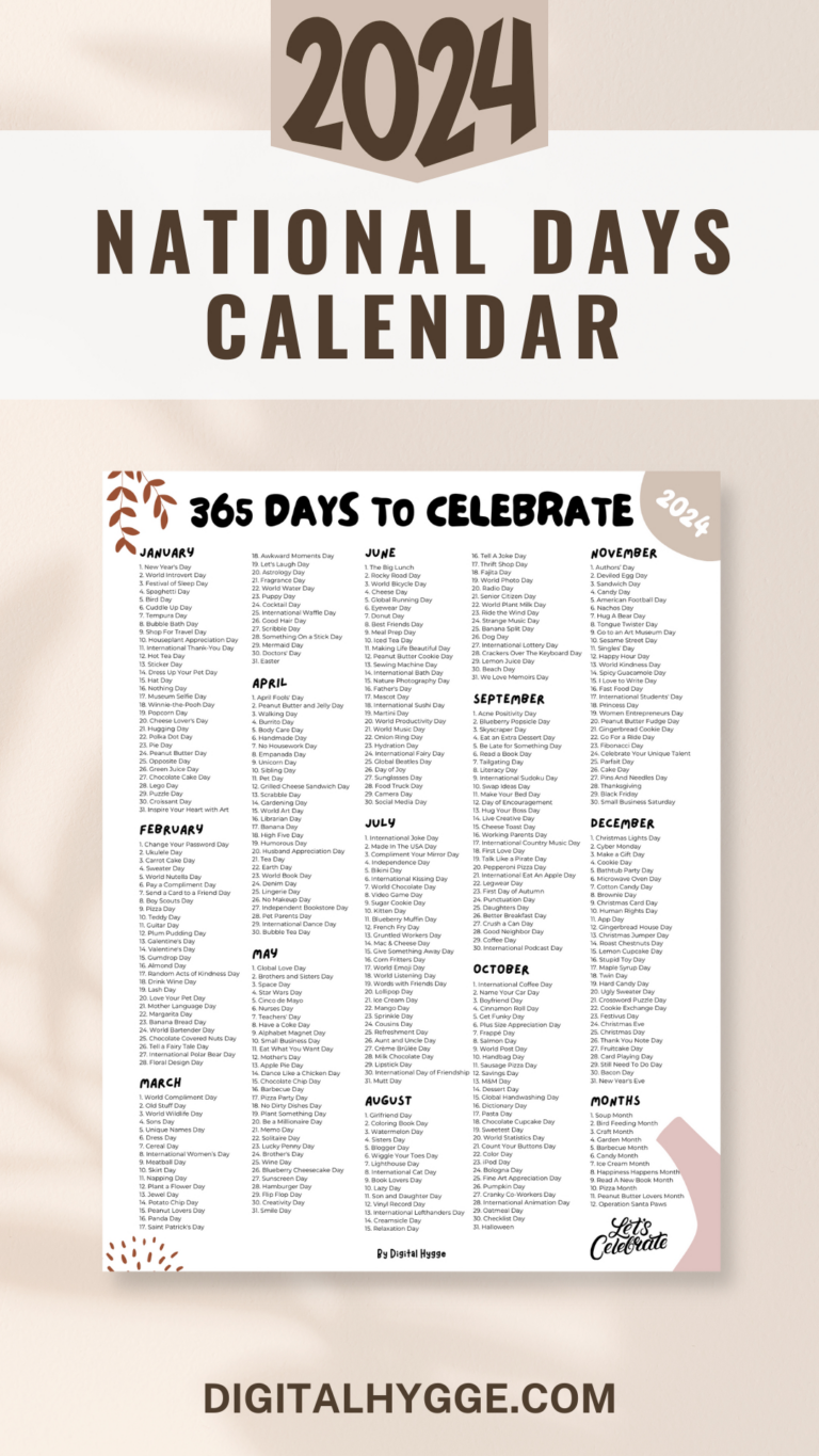 National Days And Holidays 2024 Printable Pdf In 2023 | National | National Day Calendar 2024 Printable