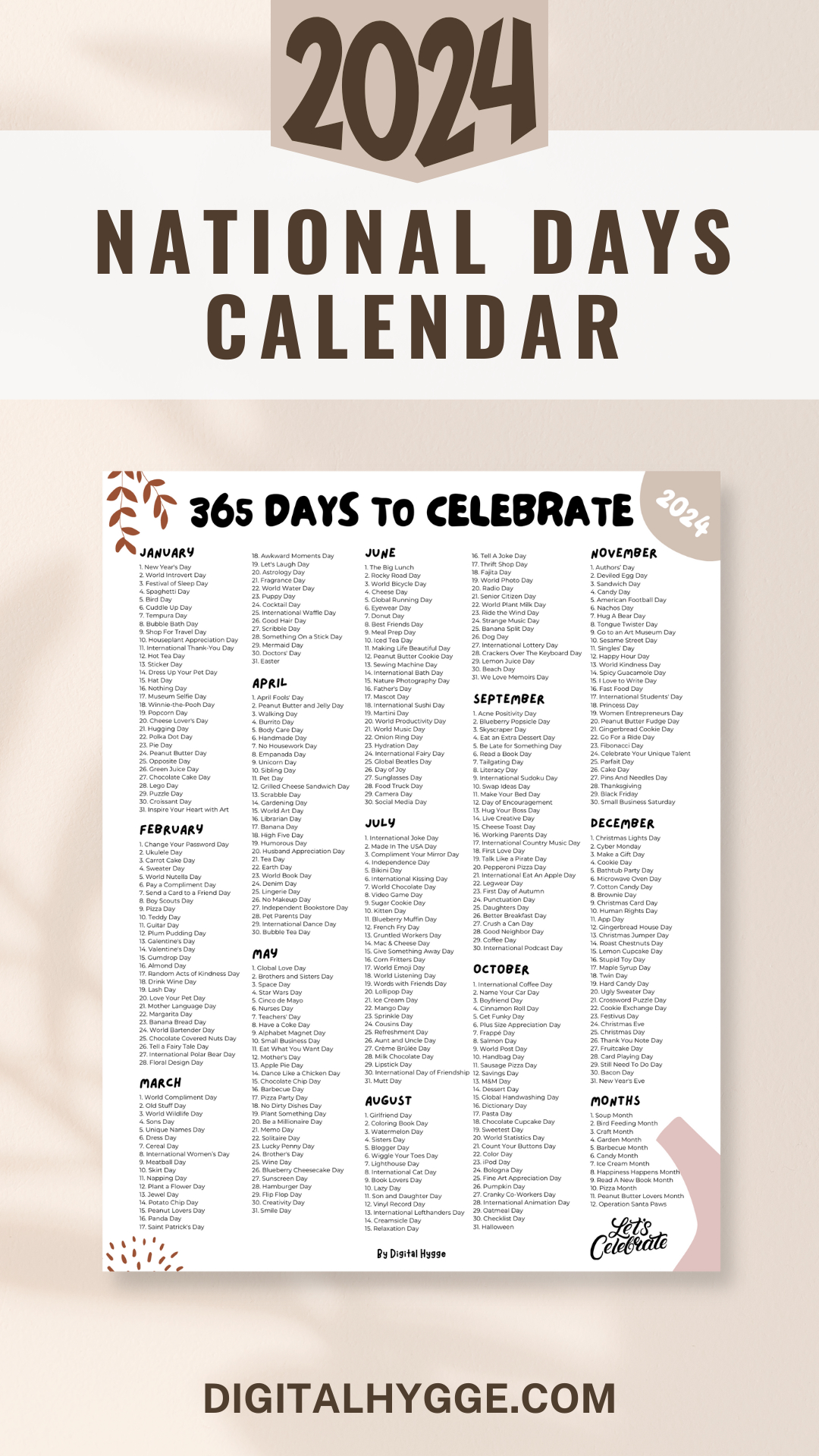 National Days And Holidays 2024 Printable Pdf In 2023 | National | National Day Calendar 2024 Printable