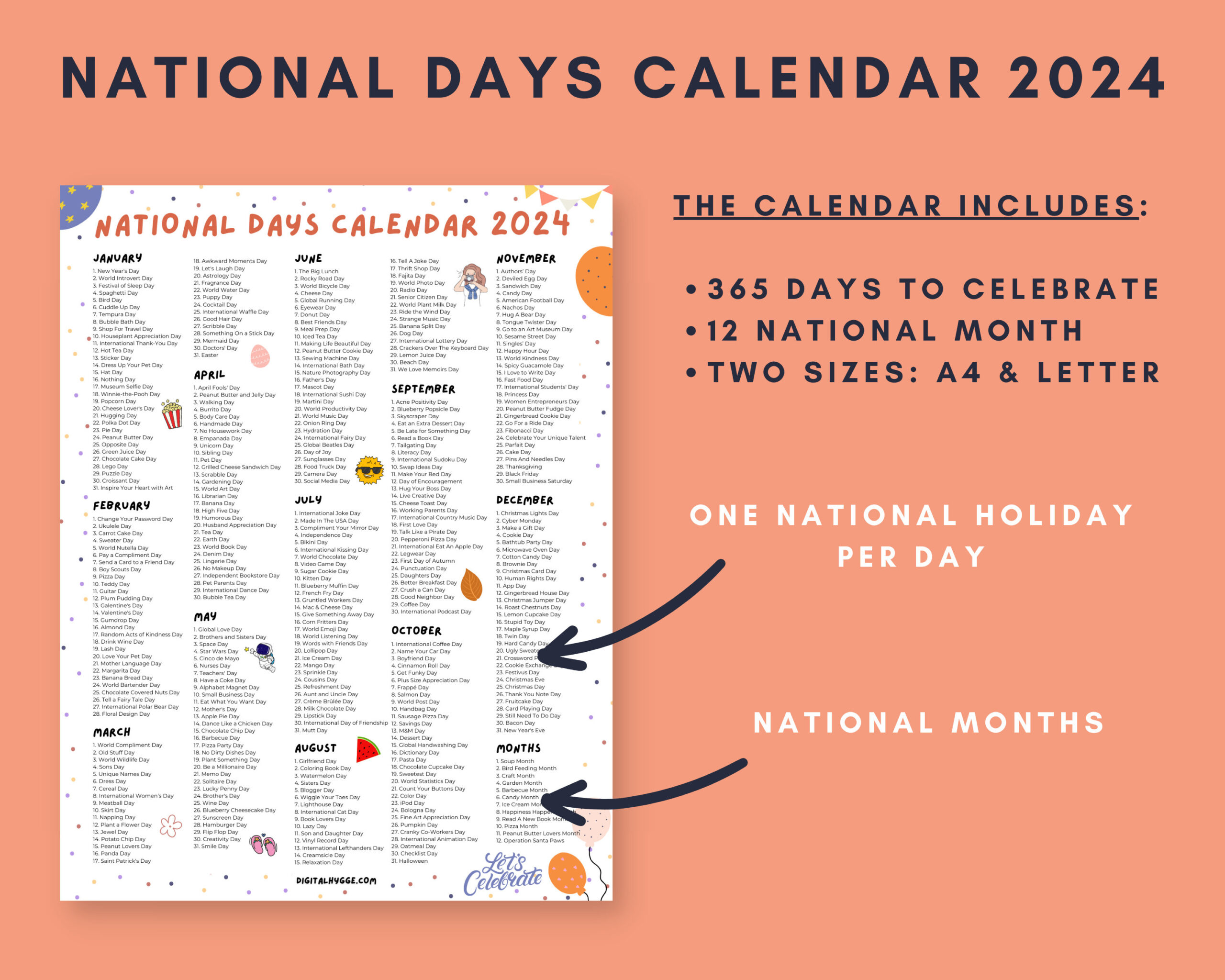 National Days Calendar Printable 2024 National Holidays - Etsy | National Day Calendar 2024 Printable