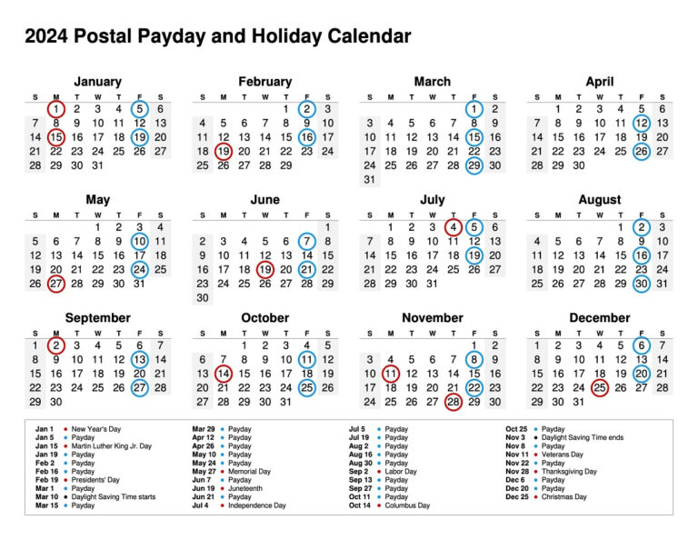 New 2024 Printable Postal Holiday And Payday Calendar - Ruralinfo | 2024 Rotating Day Off Calendar Printable