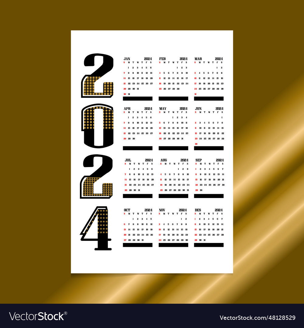 New Year 2024 Calendar Template Design Royalty Free Vector | 2024 Calendar Templates