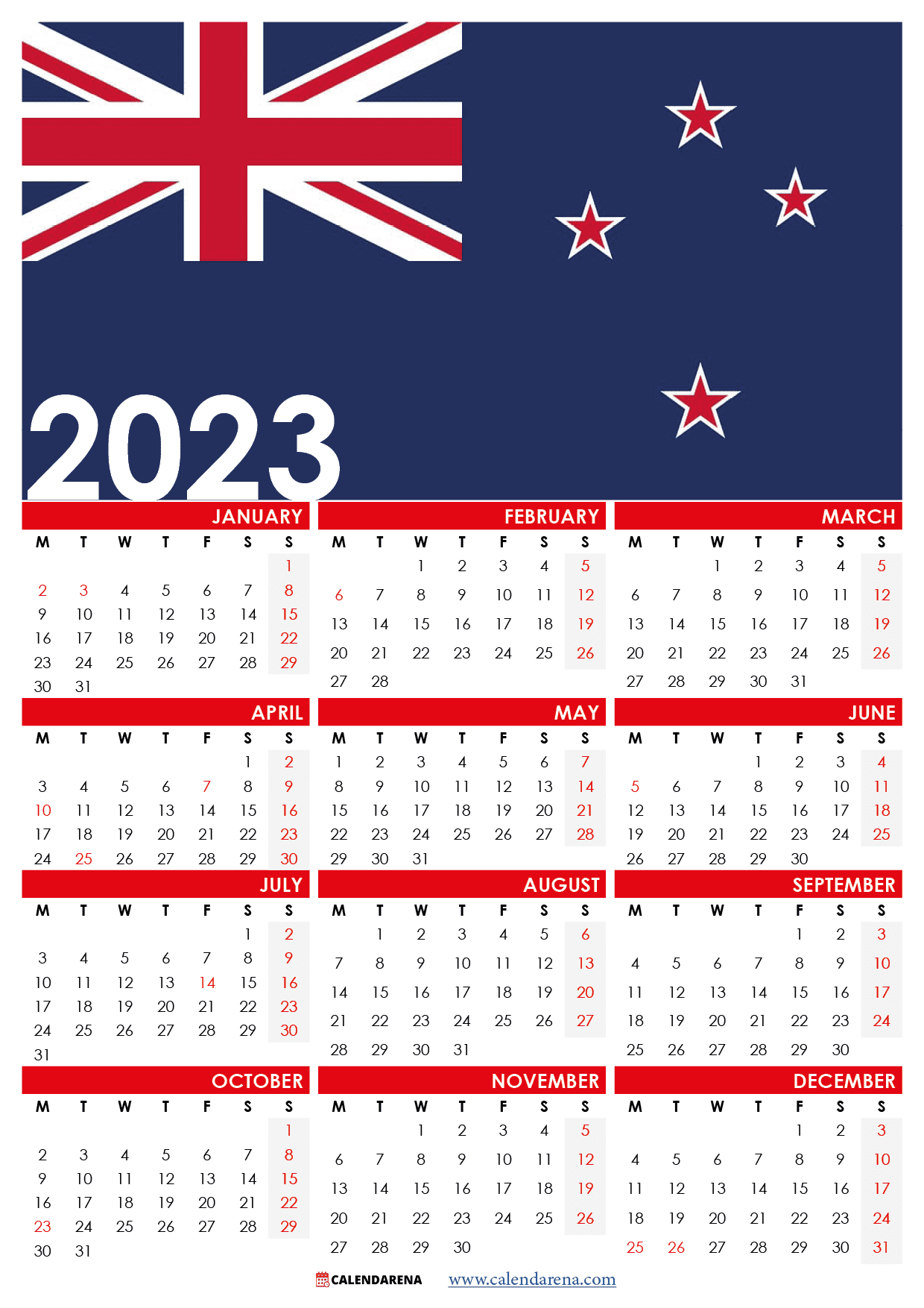 2023 Calendar 2024 Printable NZ Printable Calendar 2024