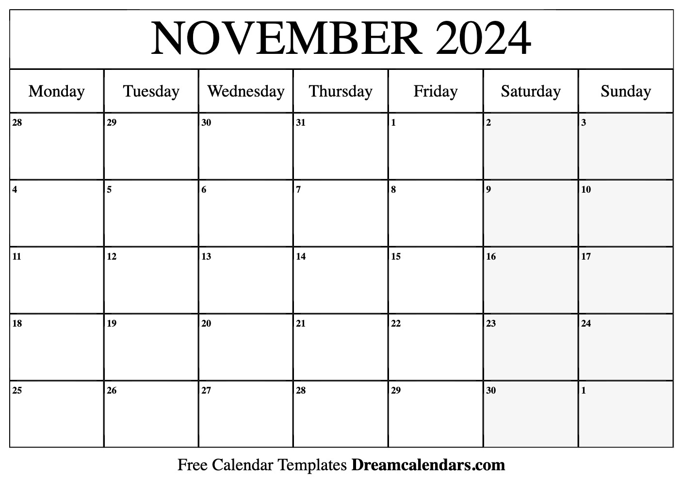 November 2024 Calendar | Free Blank Printable With Holidays | November Calendar 2024 Printable