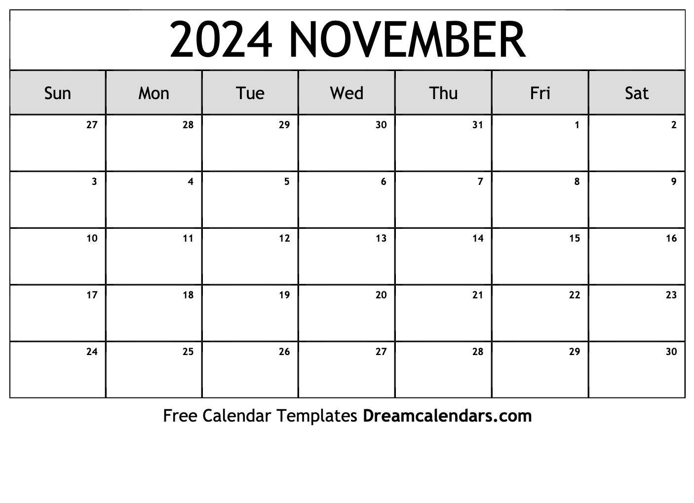 November 2024 Calendar | Free Blank Printable With Holidays | November Calendar 2024 Printable