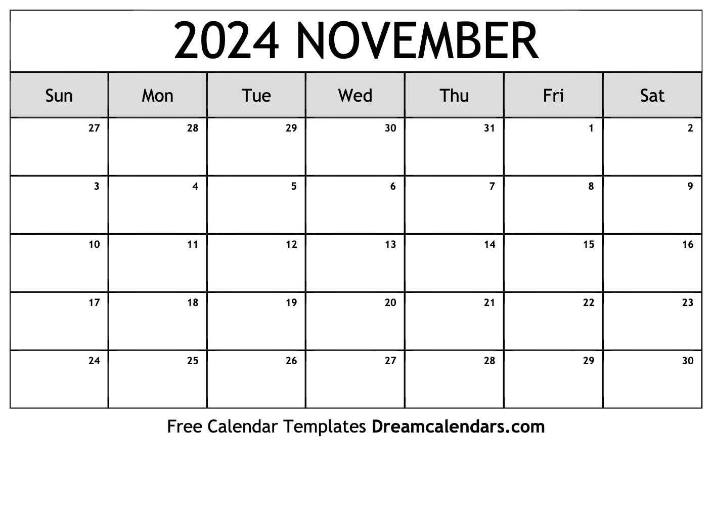 November 2024 Calendar | Free Blank Printable With Holidays | Printable Calendar 2024 November