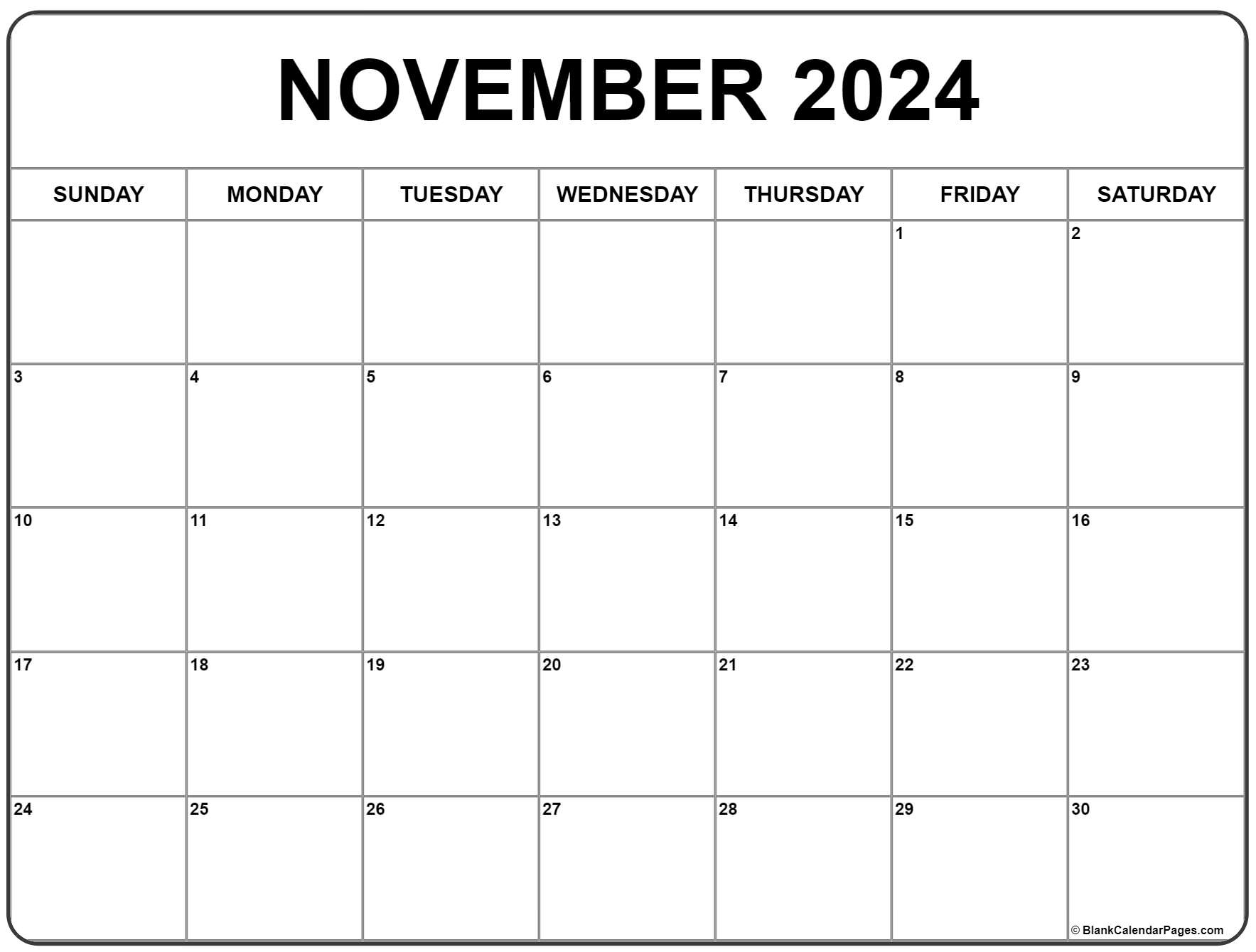 November 2024 Calendar | Free Printable Calendar | Nov 2024 Calendar Printable Free