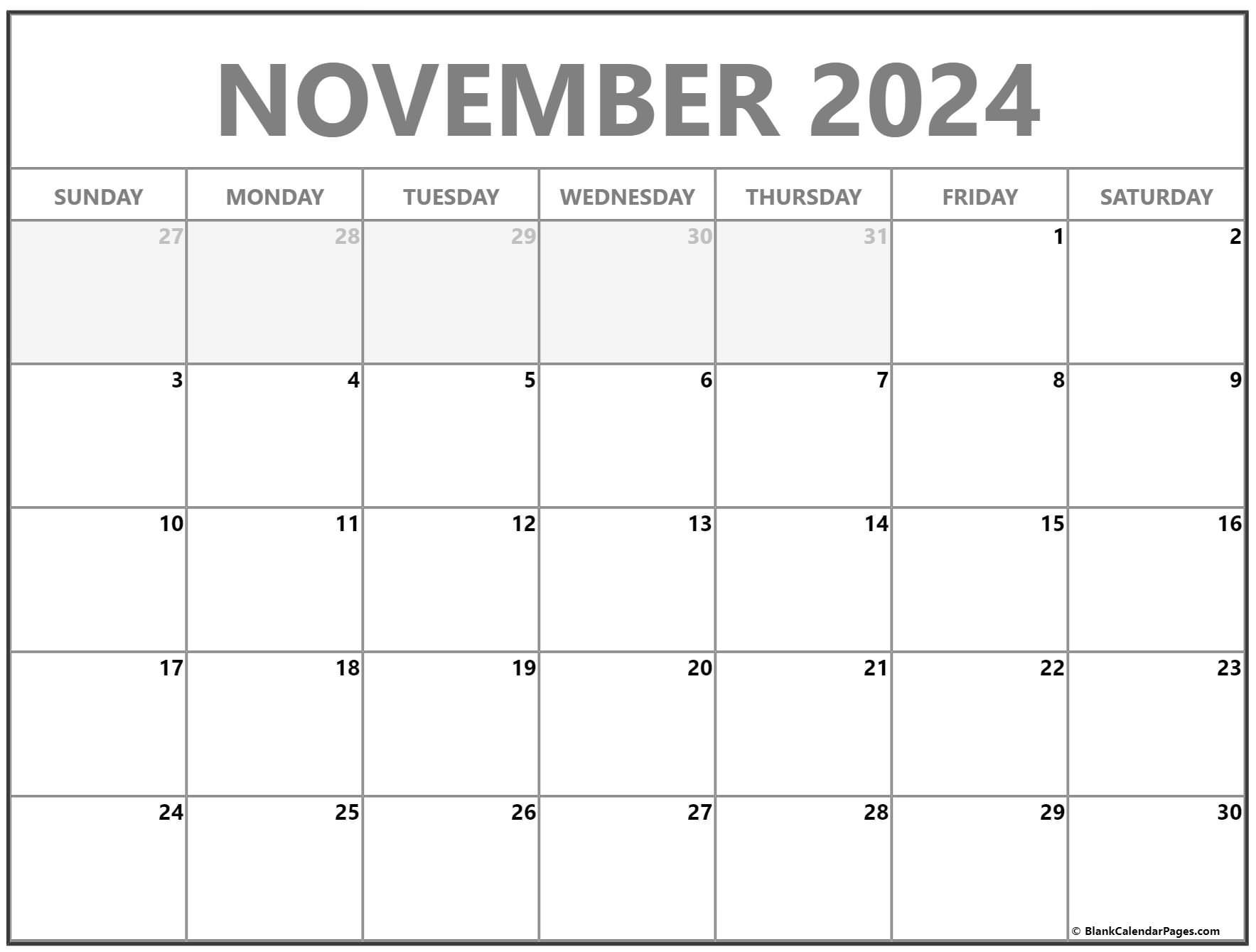 November 2024 Calendar | Free Printable Calendar | Nov 2024 Calendar Printable Free