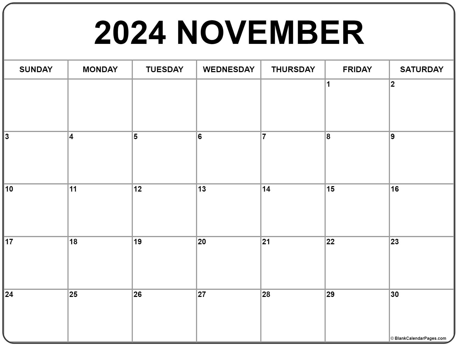 November 2024 Calendar | Free Printable Calendar | Nov 2024 Calendar Printable