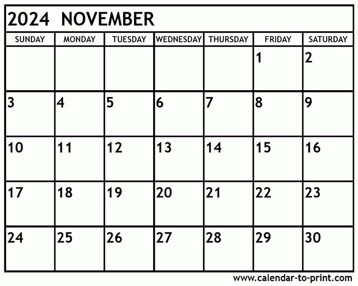 November 2024 Calendar Printable | Nov 2024 Calendar Printable Free