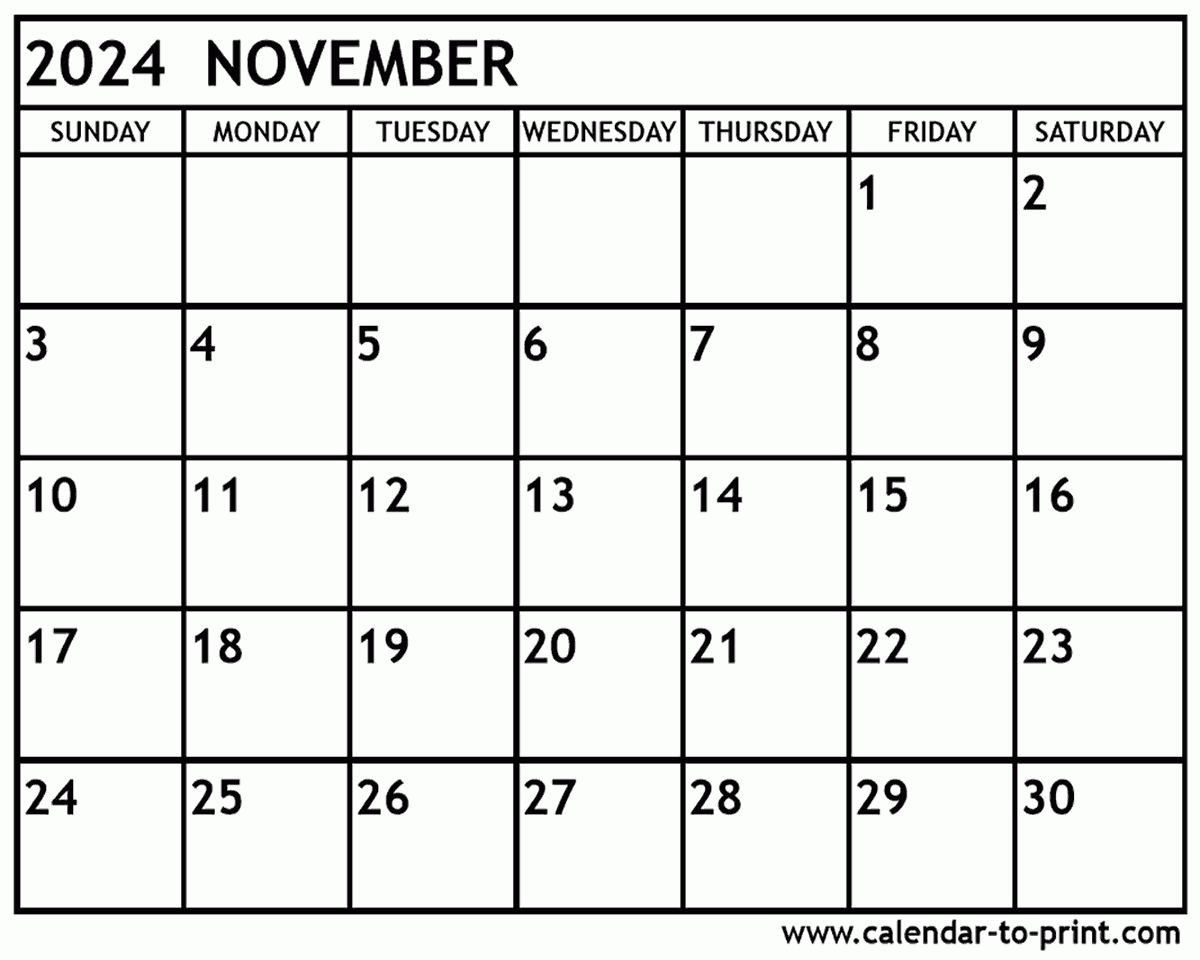 November 2024 Calendar Printable | November Calendar 2024 Printable