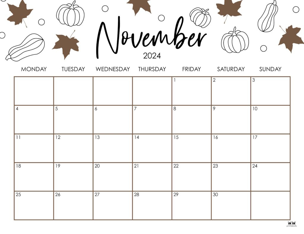 November 2024 Calendars - 50 Free Printables | Printabulls | Nov 2024 Calendar Printable Free