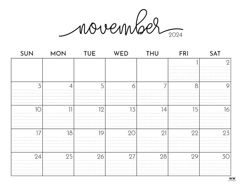 November 2024 Calendars - 50 Free Printables | Printabulls | Nov 2024 Calendar Printable