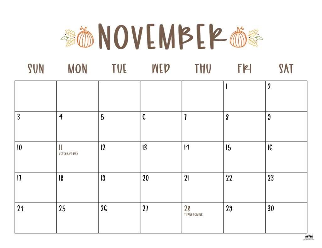 November 2024 Calendars - 50 Free Printables | Printabulls | November 2024 Calendar Printable Free