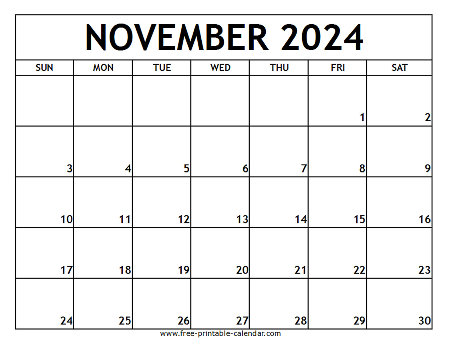 November 2024 Printable Calendar - Free-Printable-Calendar | November 2024 Calendar Printable Free
