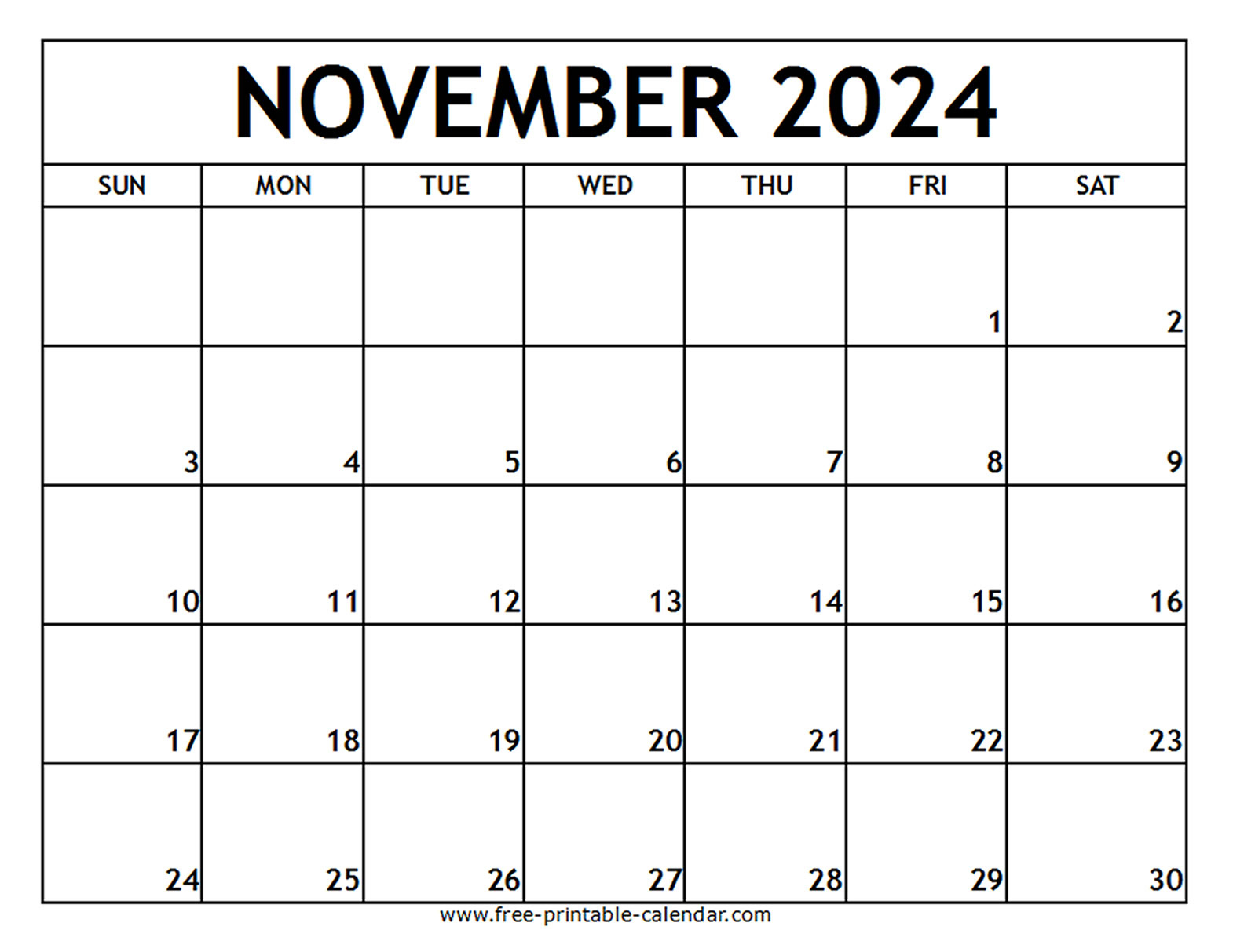 November 2024 Printable Calendar - Free-Printable-Calendar | November Calendar 2024 Printable