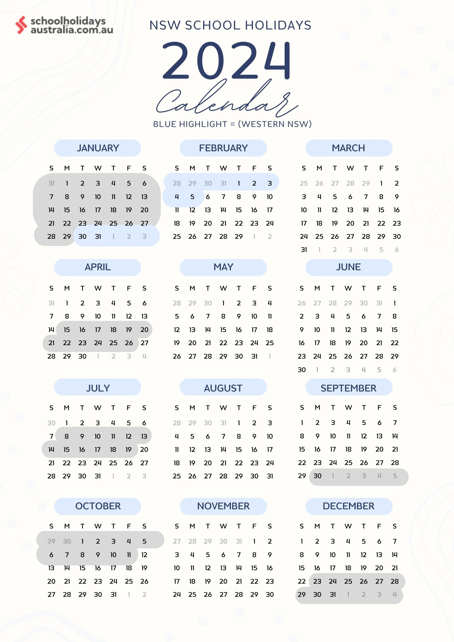 Nsw School Holidays 2024 - Schoolholidaysaustralia.au | Printable Calendar 2024 Nsw