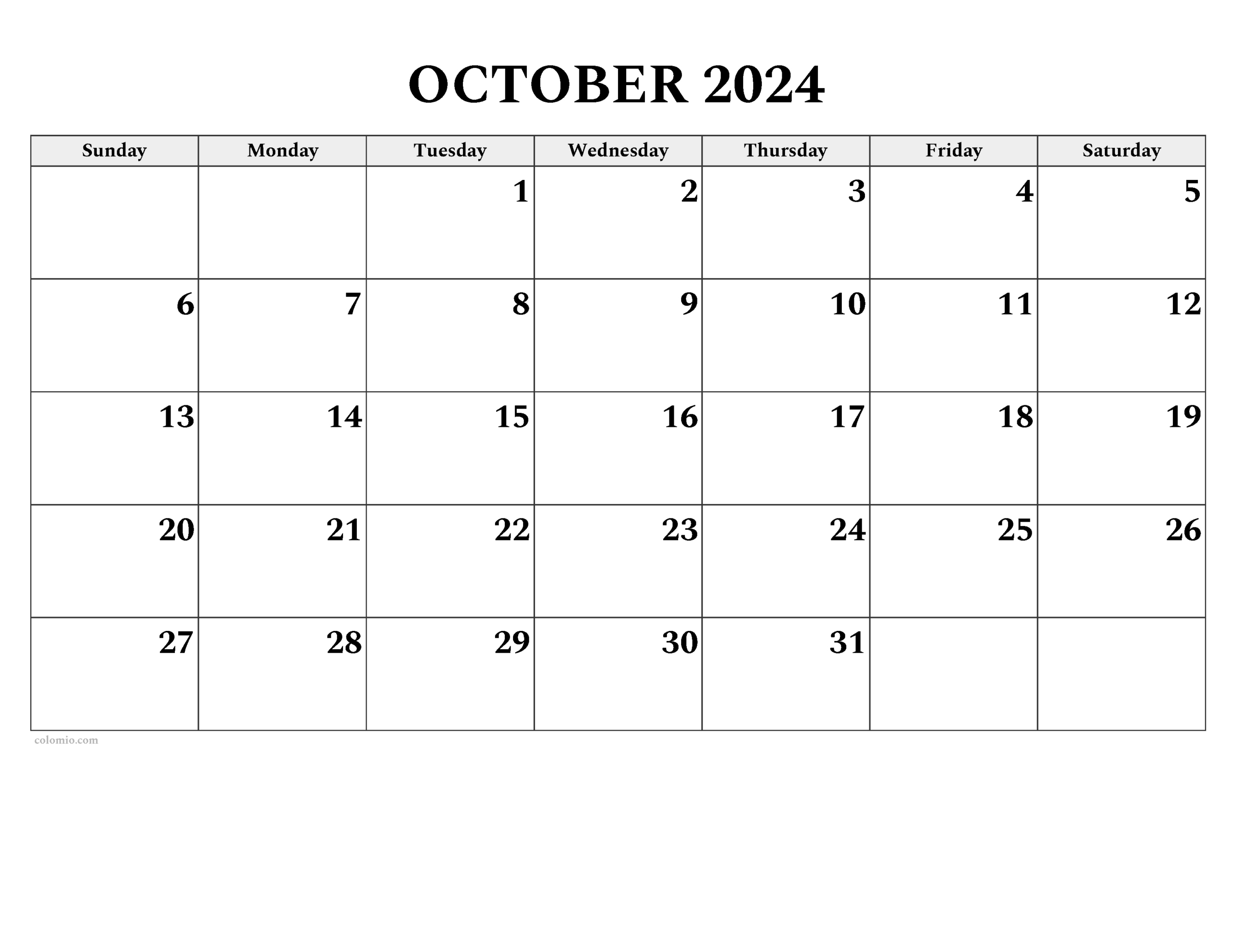 October 2023 Calendar | Free Printable Pdf, Xls And Png | October Calendar 2024 Printable