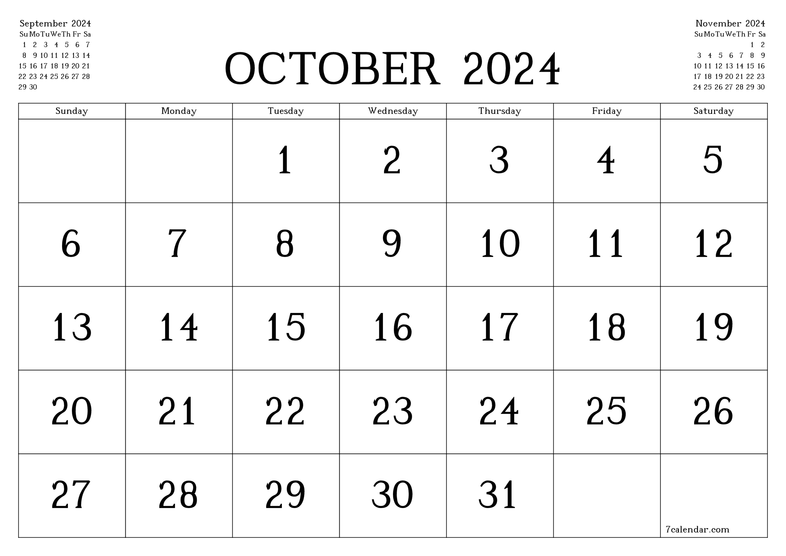 October 2024 Calendar And Planner For The Month, Pdf And Png | October Printable Calendar 2024