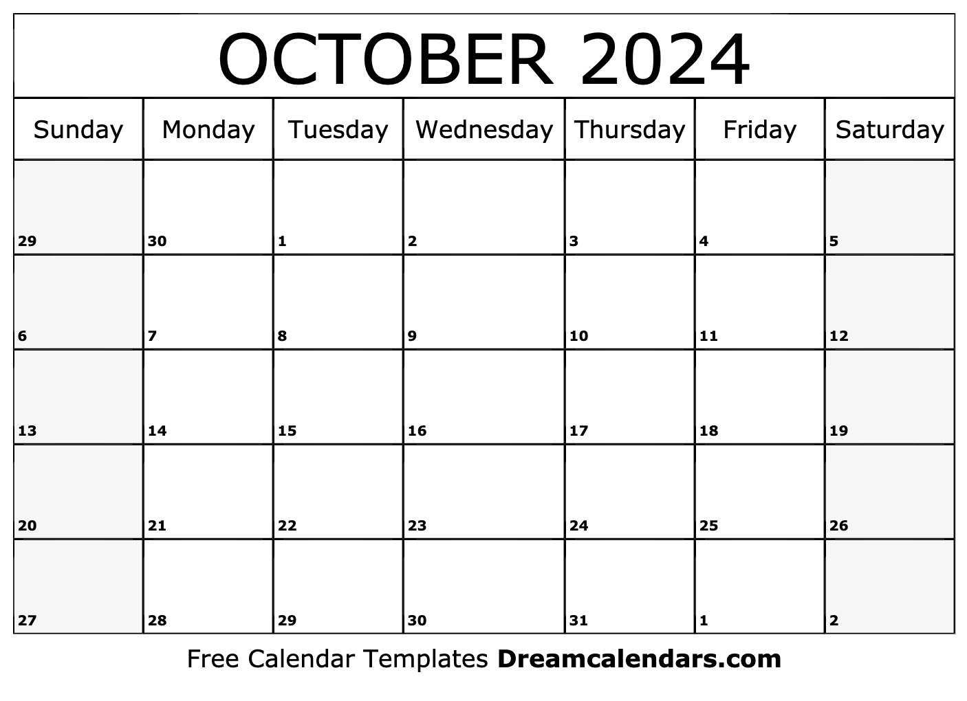 October 2024 Calendar | Free Blank Printable With Holidays | October Calendar 2024 Printable