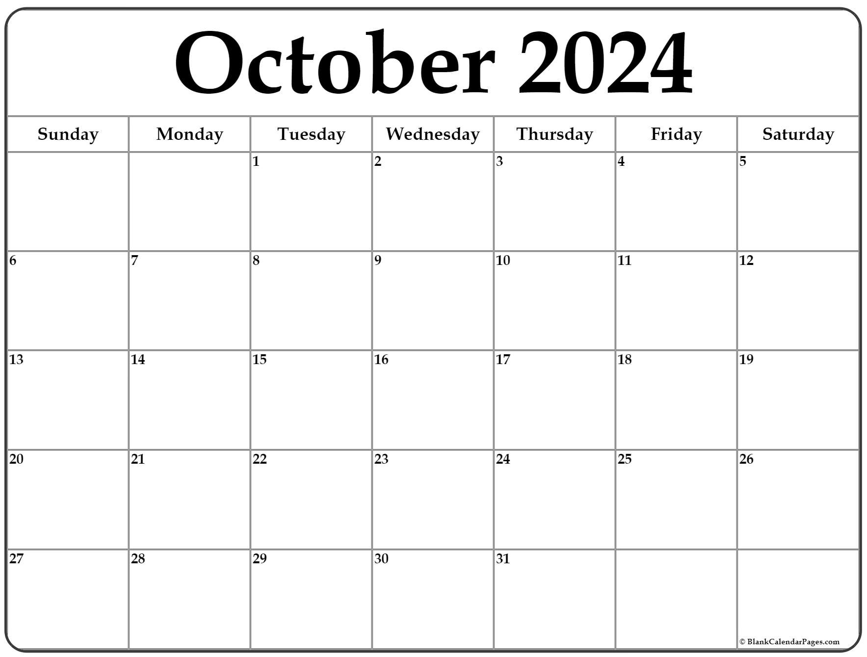 October 2024 Calendar | Free Printable Calendar | Free Printable Calendar October 2024