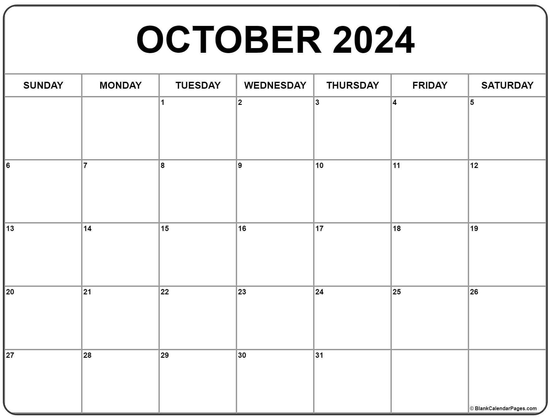 October 2024 Calendar | Free Printable Calendar | October Calendar 2024 Printable