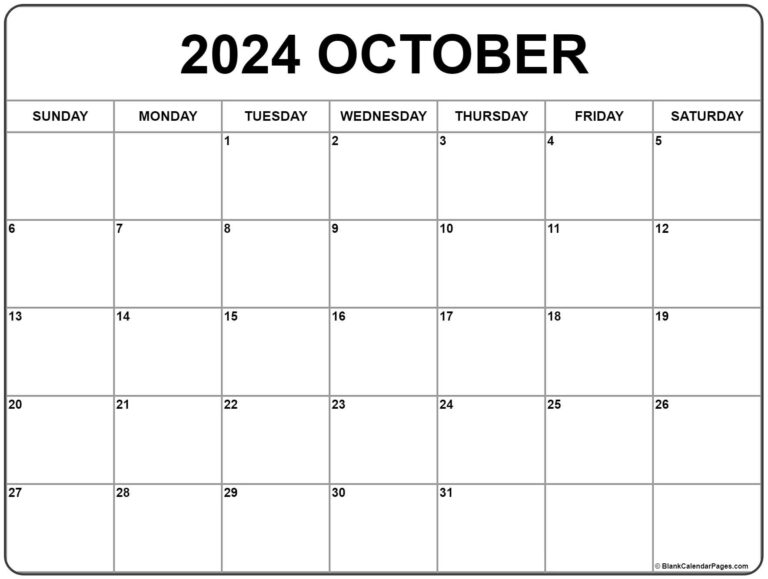 October 2024 Calendar | Free Printable Calendar | October Calendar 2024 Printable