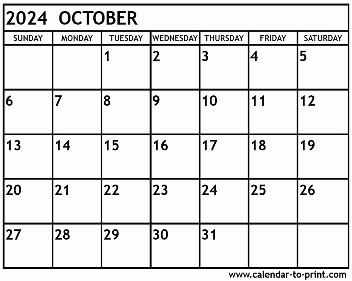 October 2024 Calendar Printable | Free Printable Calendar October 2024
