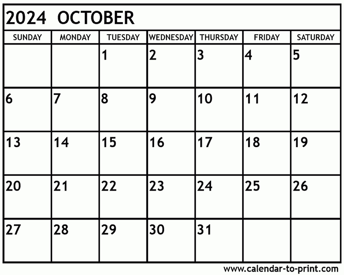 October 2024 Calendar Printable | October Calendar 2024 Printable