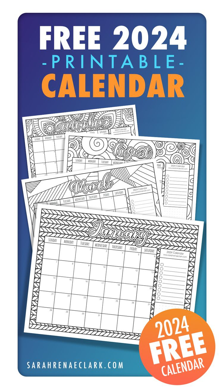 Pin On Free Coloring Pages | Sarah Renae Clark | 2024 Calendar Printable Colour