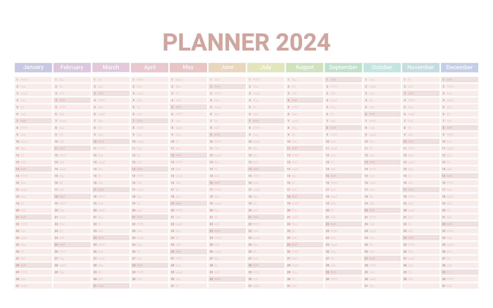 Planner English Calendar Of 2024 Year, Template Schedule Calender | 2024 Yearly Planner Template