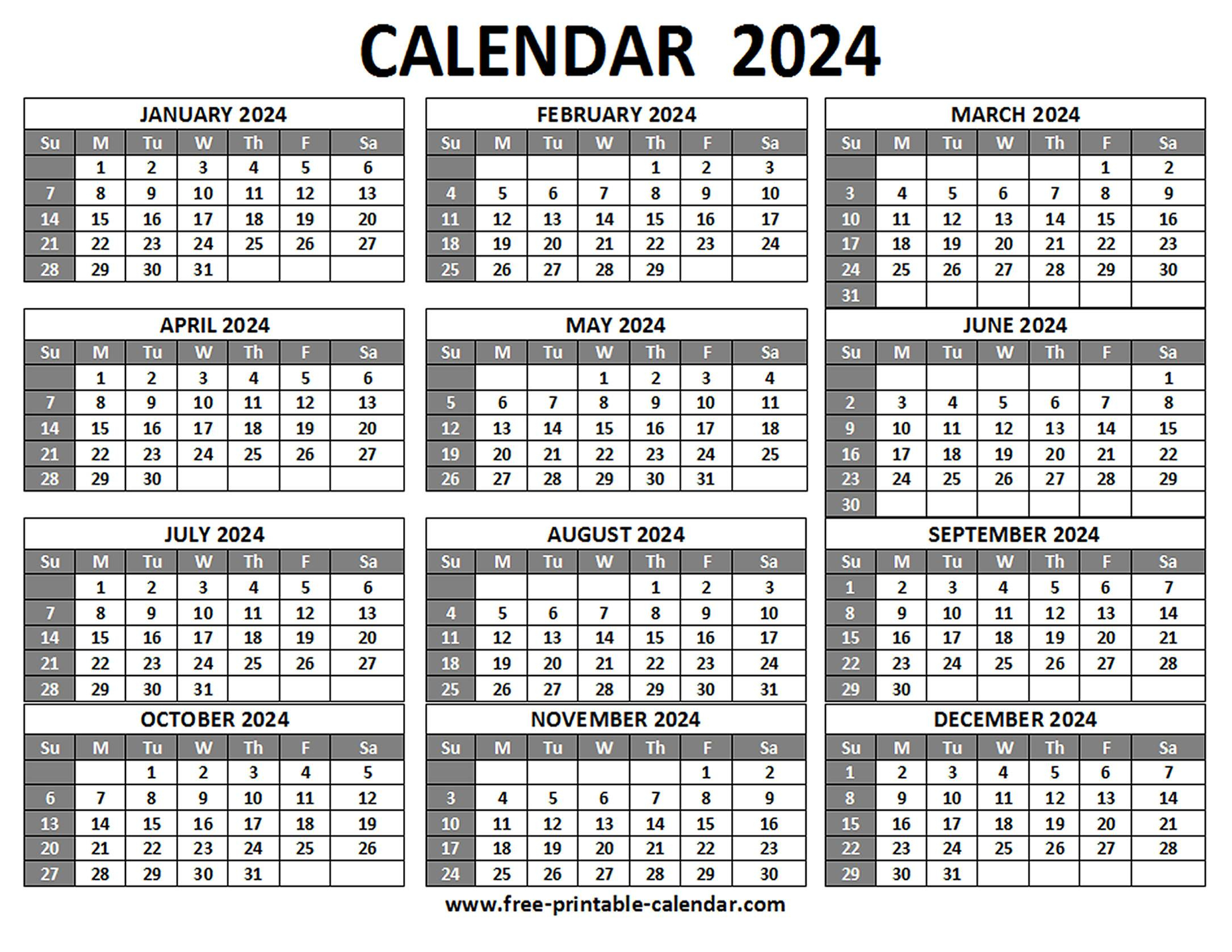 Printable 2024 Calendar - Free-Printable-Calendar | 2024 Calendar Canada Printable Free Download