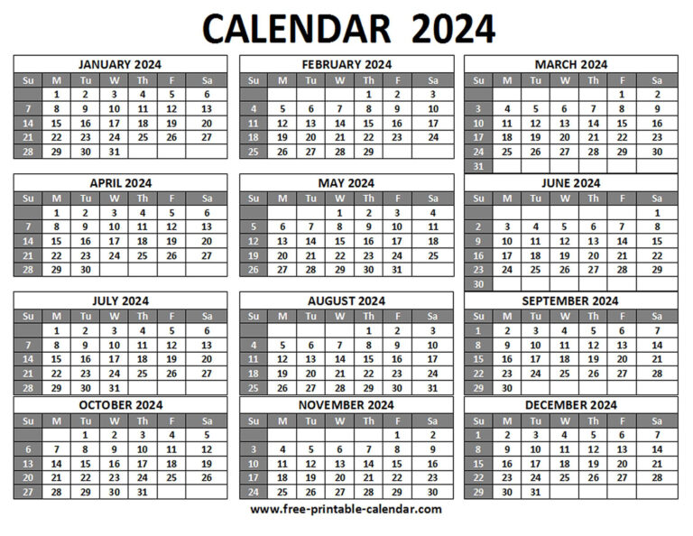 Printable 2024 Calendar - Free-Printable-Calendar | Can I Print 2024 Calendar Free?