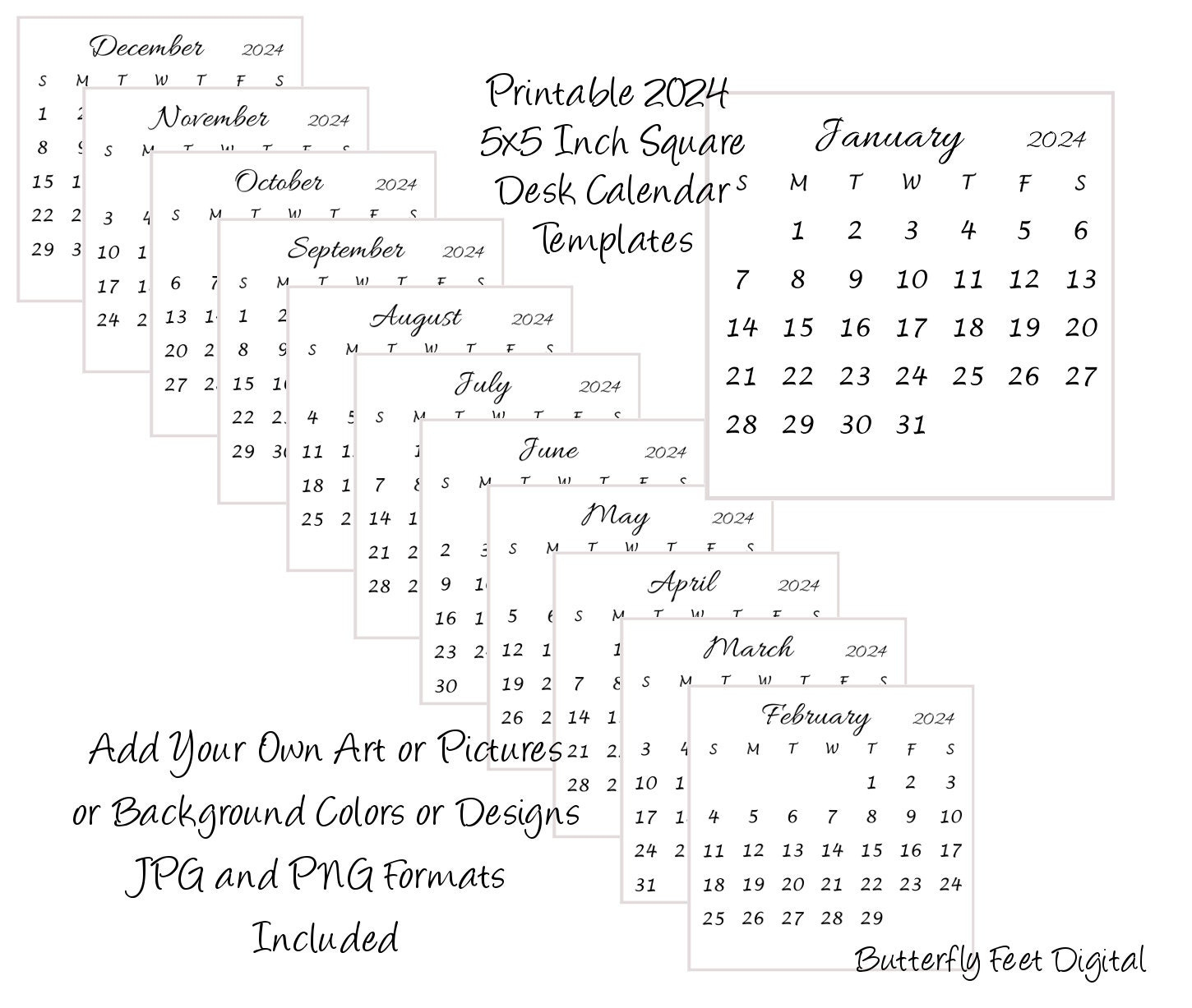 Printable 2024 Calendar Templates 5X5 Inch Square Mini Desk - Etsy | Small Printable Calendar 2024