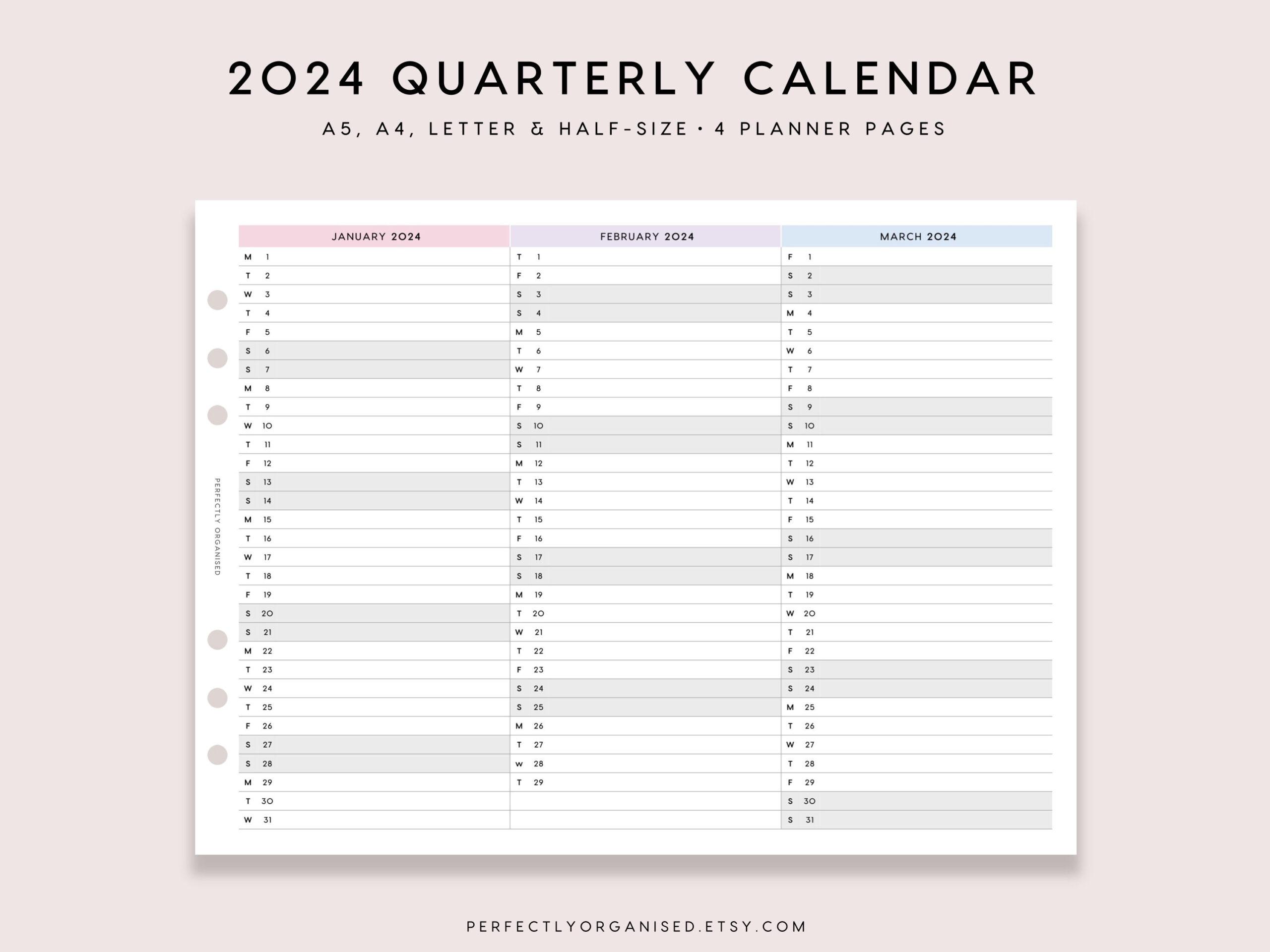 Printable 2024 Foldout Quarterly Calendar 2024 Calendar - Etsy Finland | Printable Calendar 2024 Quarterly