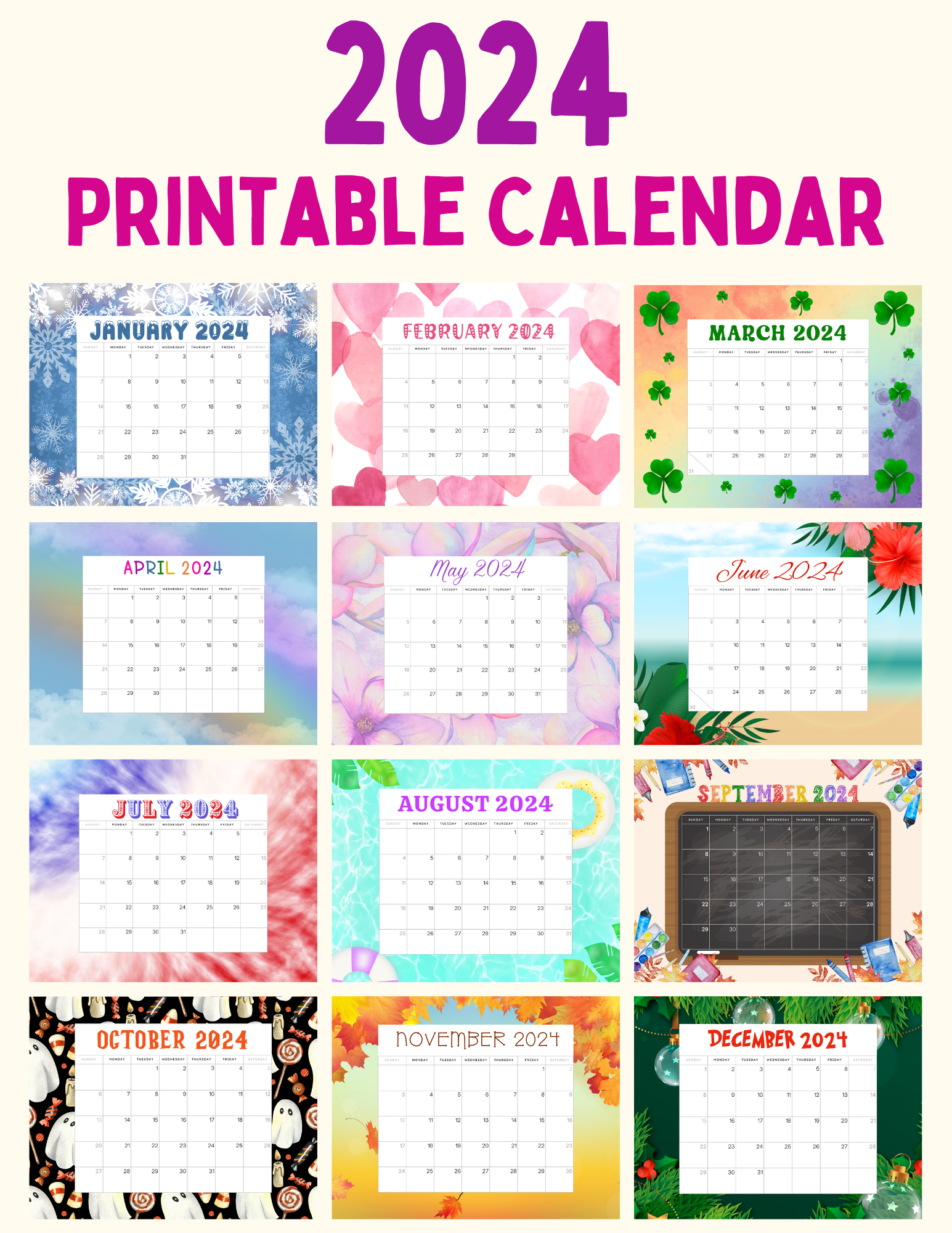 Printable 2024 Monthly Calendar In 2023 | Free Printable Calendar | 2024 Printable Calendar