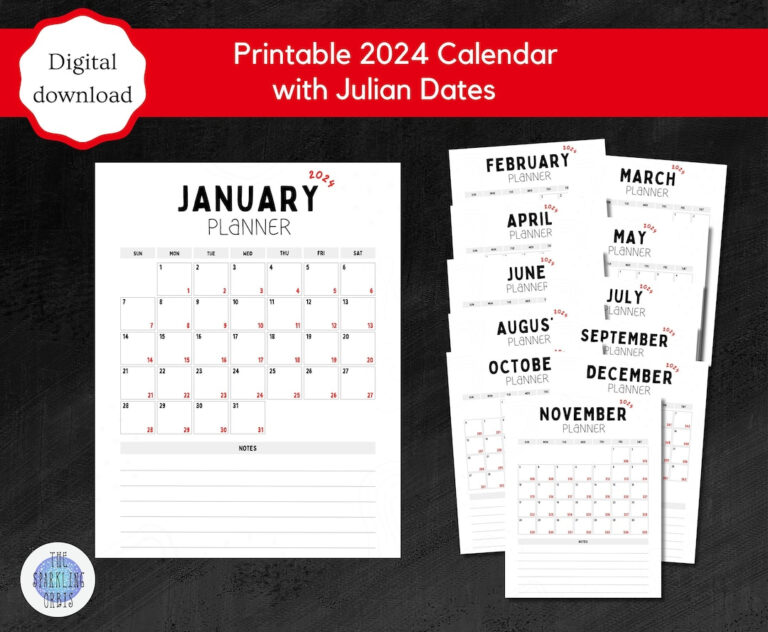 Printable 2024 Monthly Calendar Julian Calendar Military - Etsy Israel | Julian Calendar 2024 Printable