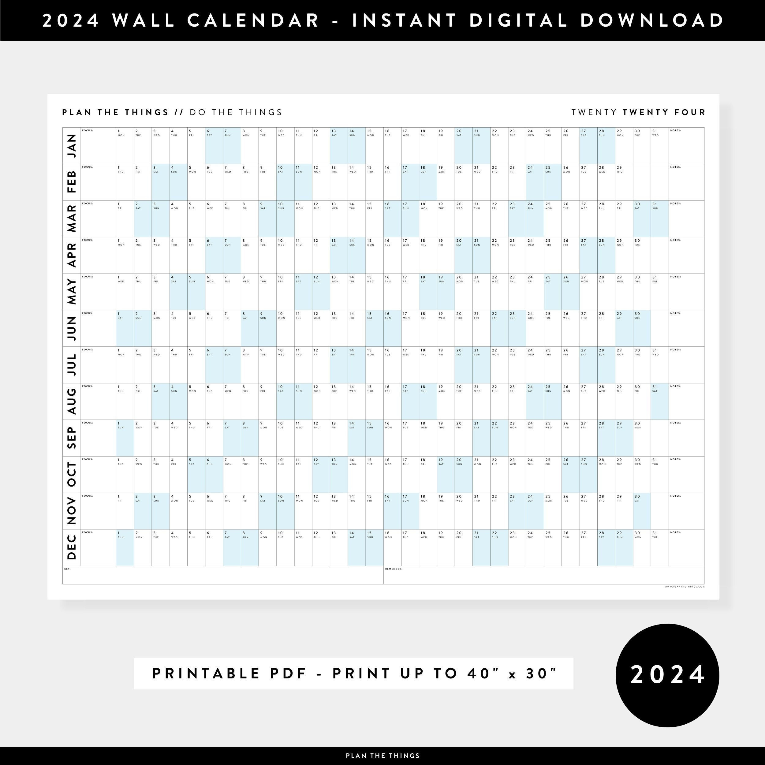 Printable 2024 Wall Calendar Digital Pdf Instant Download - Etsy | 2024 Calendar Strip Printable