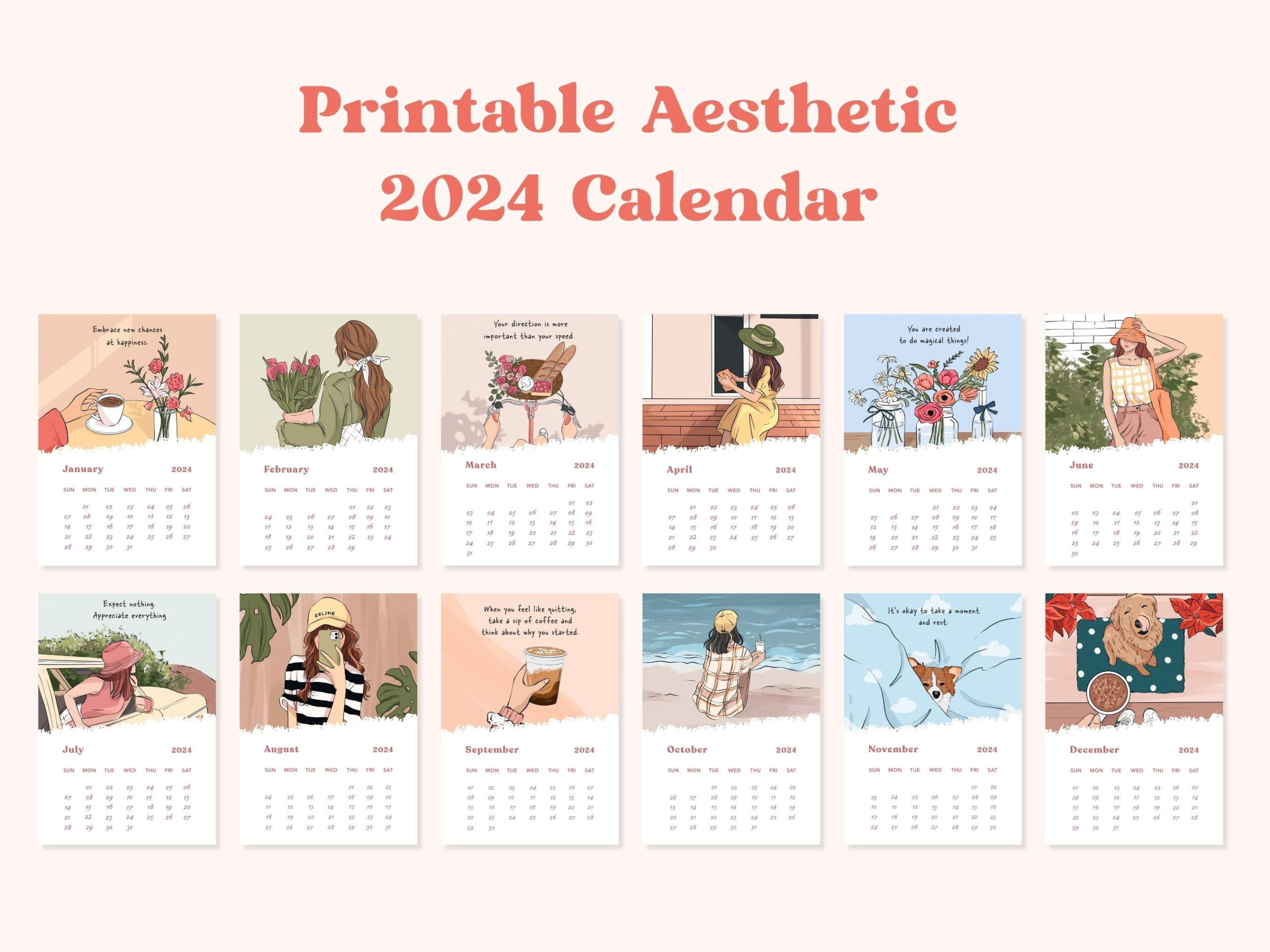 Printable Aesthetic 2024 Calendar Printable 2024 Calendar - Etsy | Printable Calendar 2024 Aesthetic
