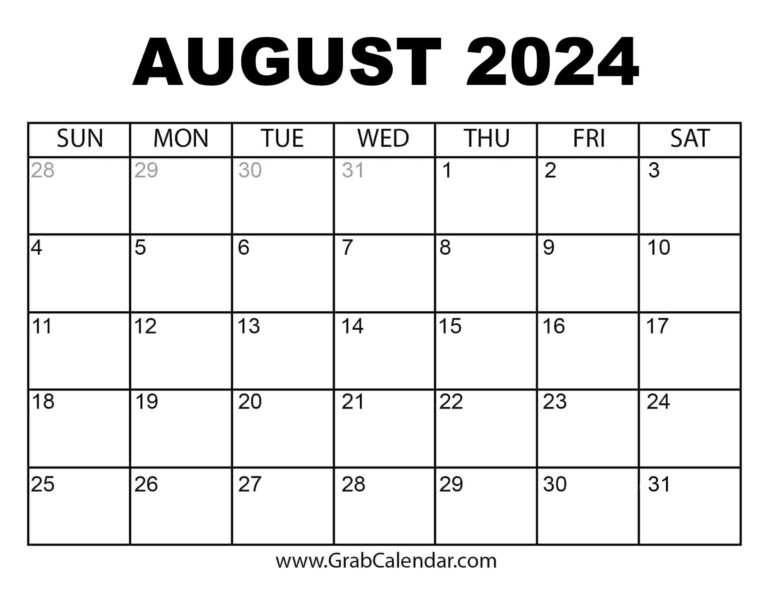 Printable August 2024 Calendar | Calendar August 2024 Printable