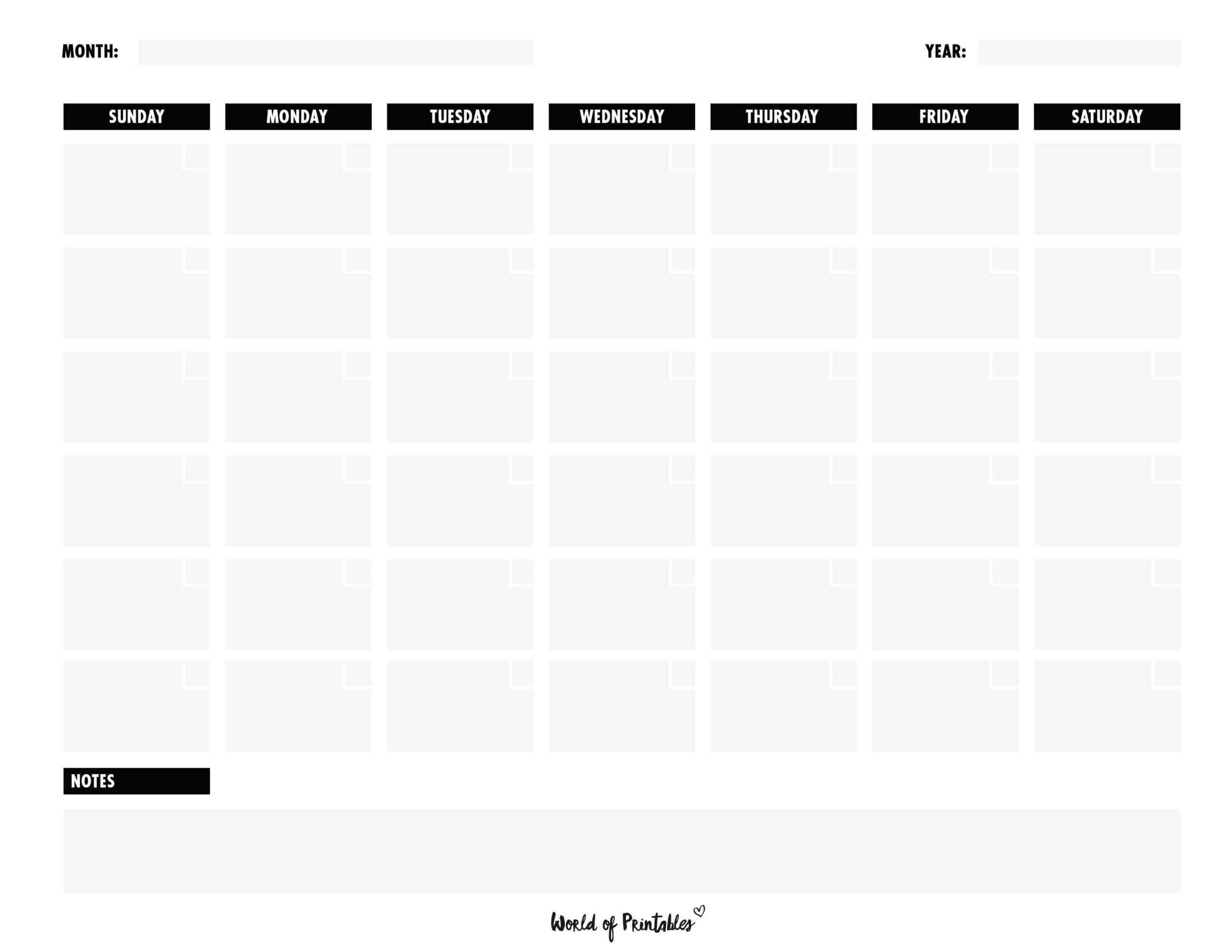 Printable Blank Calendar Templates - World Of Printables | Printable Calendar For Specific Dates