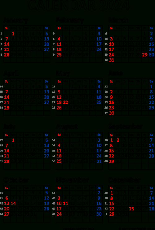 Printable Calendar 2024 For Canada | Free Printable Pdf | Calendar 2024 Printable Canada