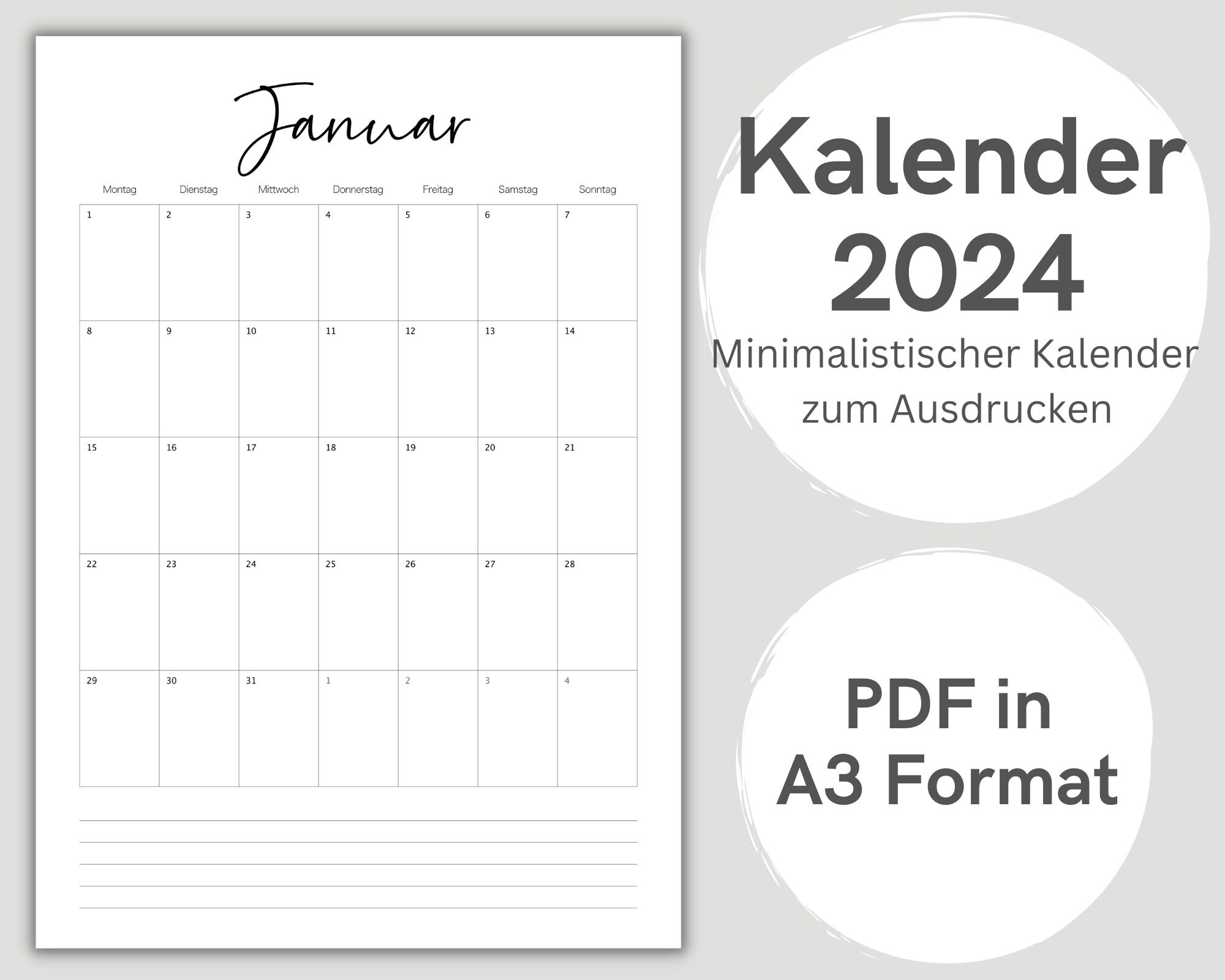 Printable Calendar 2024 Monthly Planner 2024 A3 Size - Etsy | Printable Calendar 2024 A3