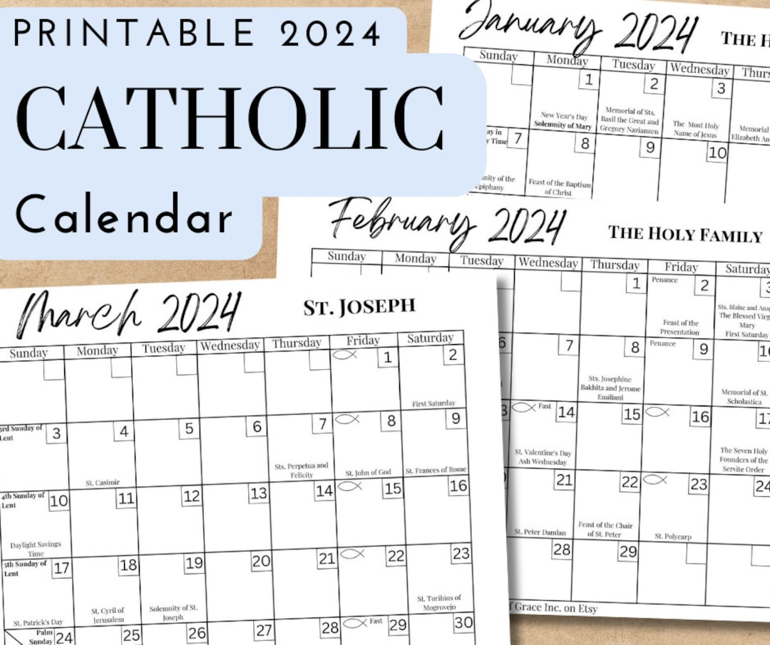 Printable Catholic 2024 Calendar Downloadable .Pdf File Catholic | Calendar 2024 Romanesc Printable