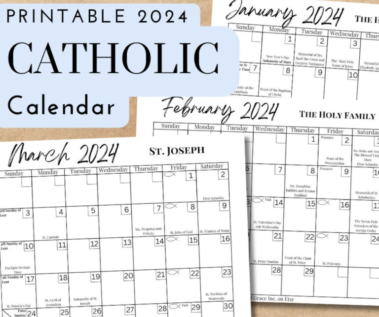 Printable Catholic 2024 Calendar Downloadable .Pdf File Catholic | Catholic Calendar 2024 Printable