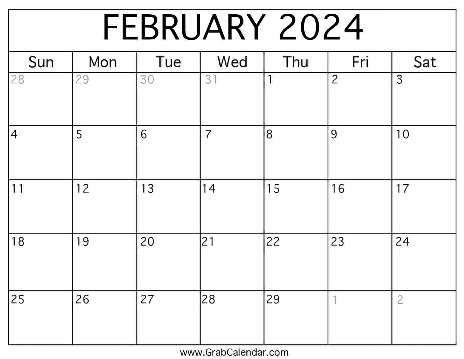 Printable February 2024 Calendar | February Printable Calendar 2024