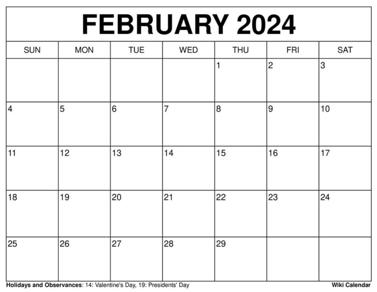 Printable February 2024 Calendar Templates With Holidays | Free Printable Calendar 2024 Wiki