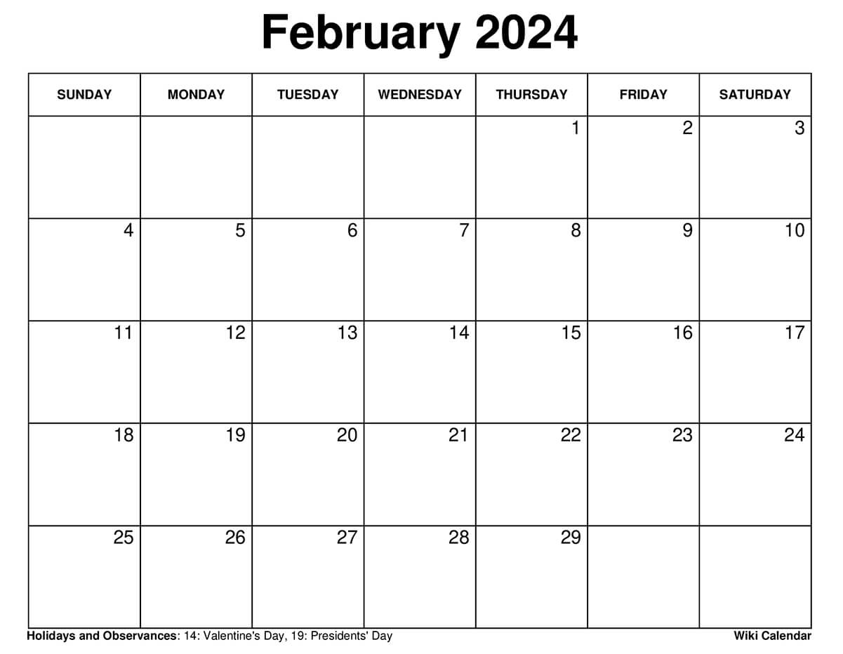 Printable February 2024 Calendar Templates With Holidays | Wiki Calendar 2024 Printable Free