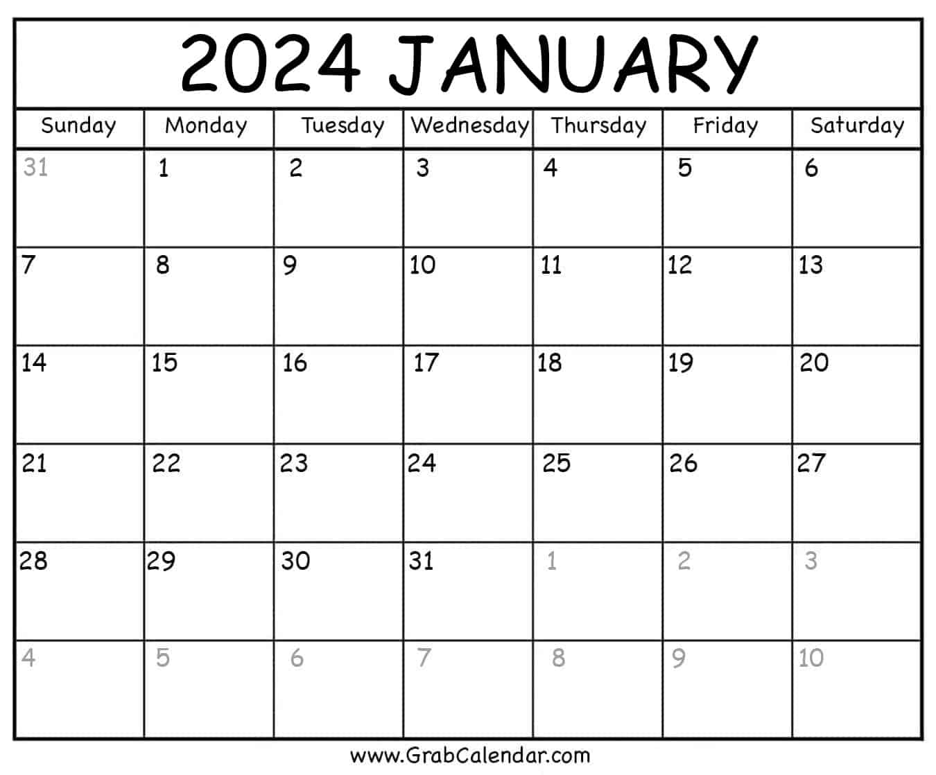 Printable January 2024 Calendar | Blank 2024 Calendar Printable
