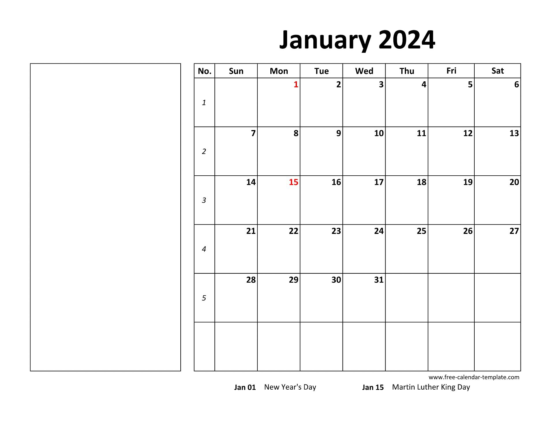 Printable January 2024 Calendar (Box And Lines For Notes) | Free | January 2024 Calendar Printable With Lines